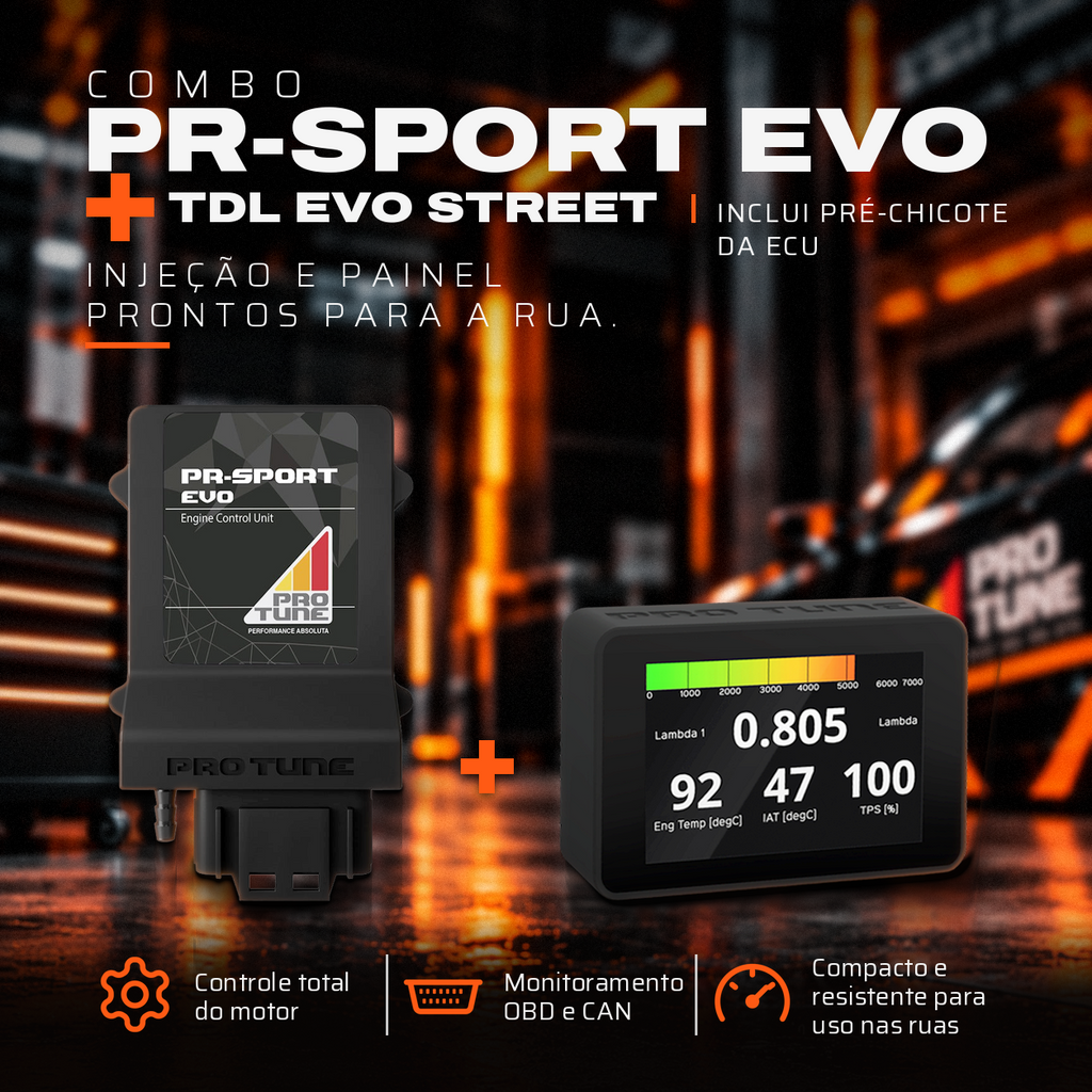 Combo ECU PR-Sport EVO + TDL EVO Street + pré-chicote Pro Tune